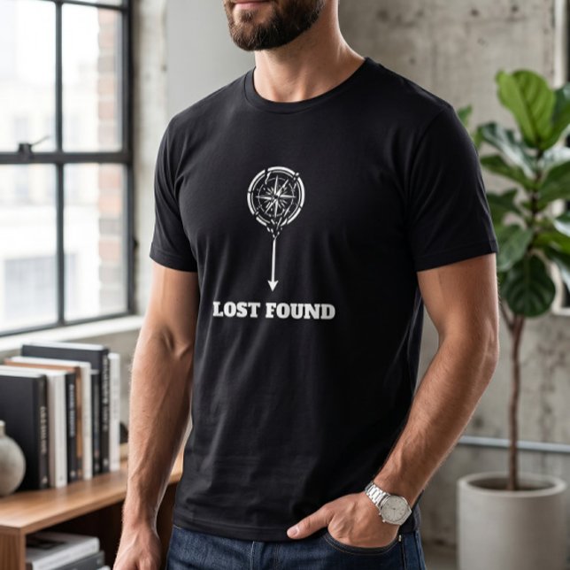 Minimalist Compass Arrow Lost Found Typography  T-Shirt (Creator Uploaded)