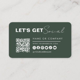 Minimalist Connect With Us Qr Code Dark Green Business Card