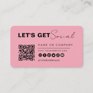 Minimalist Connect With Us Qr Code Trendy Pink Business Card