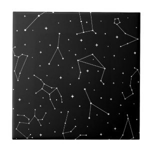 Minimalist Constellation Pattern in Black & White Ceramic Tile