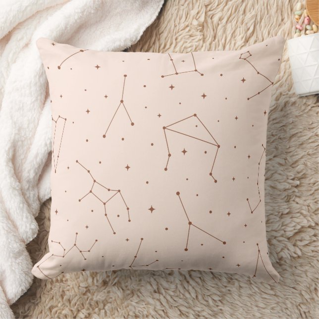 Minimalist Constellation Pattern in Pink & Brown Cushion (Blanket)