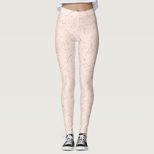 Minimalist Constellation Pattern in Pink & Brown Leggings (Front)