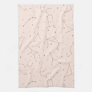 Minimalist Constellation Pattern in Pink & Brown Tea Towel