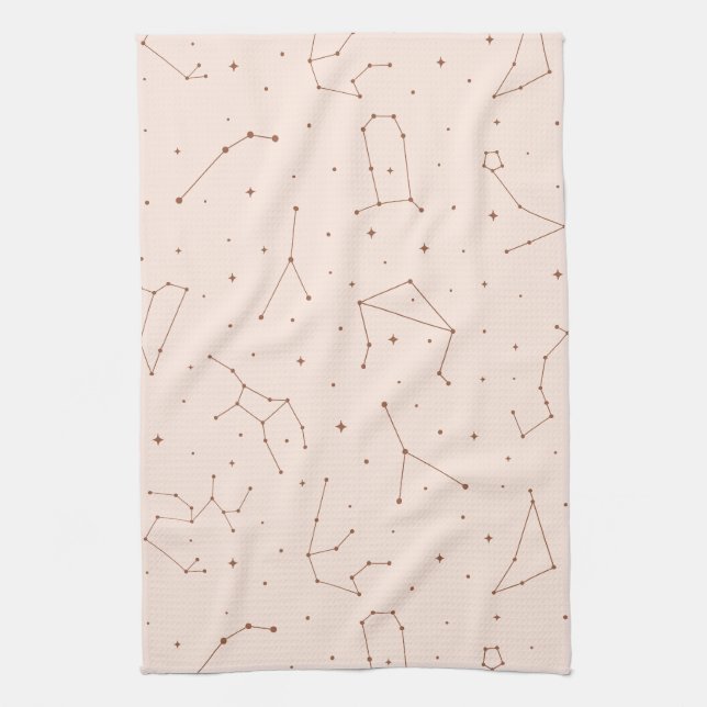 Minimalist Constellation Pattern in Pink & Brown Tea Towel (Vertical)