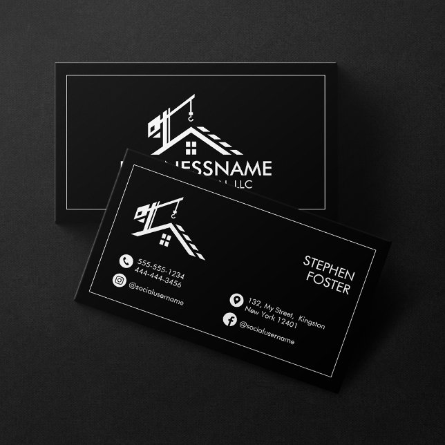 Minimalist Construction Contractor Architect Black Business Card (Creator Uploaded)