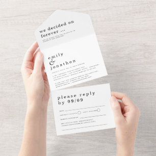 Minimalist Contemporary Text Any Colour Wedding All In One Invitation