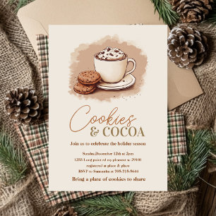 Minimalist Cookies & Cocoa Party   Neutral Holiday Invitation
