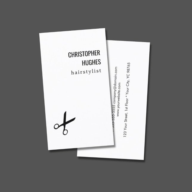 Minimalist Cool Black White Scissor Hair Stylist Business Card (Creator Uploaded)