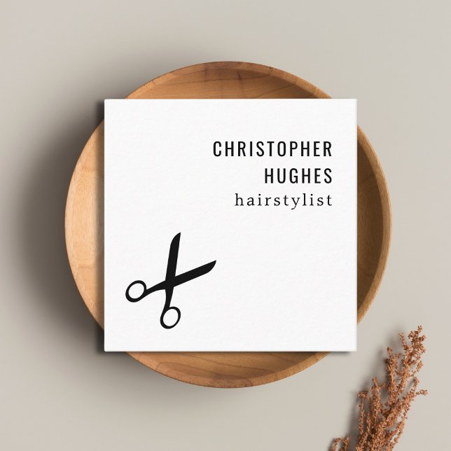Minimalist Cool Black White Scissor Hair Stylist Square Business Card (Creator Uploaded)