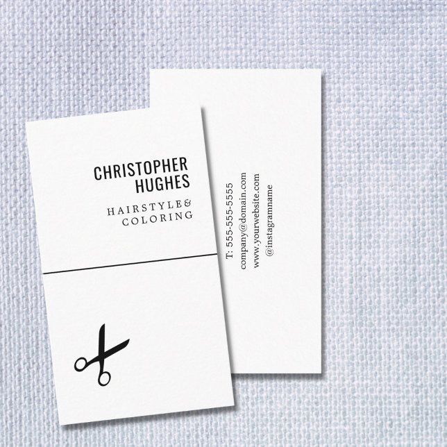 Minimalist Cool Black White Scissors Hair Stylist Business Card (Creator Uploaded)