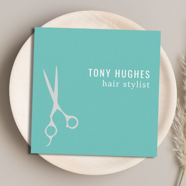 Minimalist Cool Green Grey Scissors Hair Stylist Square Business Card (Creator Uploaded)