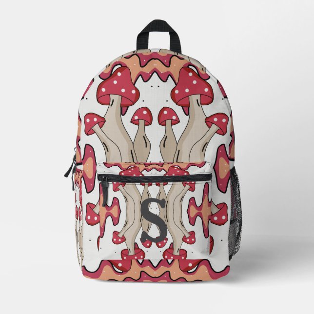 Minimalist Cool Mushrooms Printed Backpack (Front)