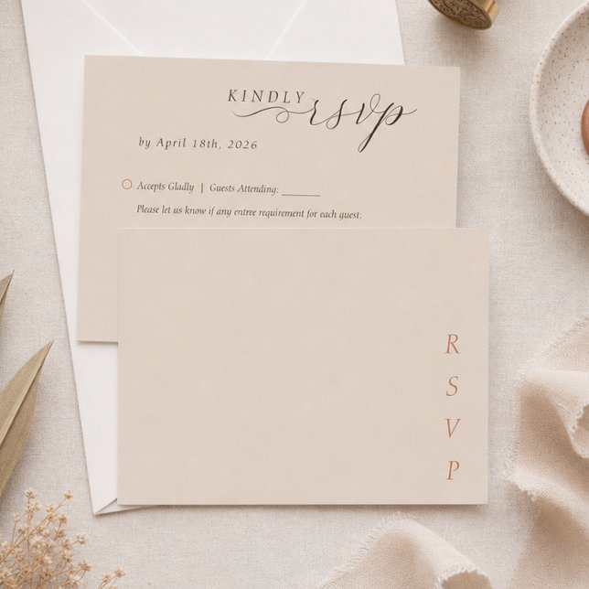 Minimalist Copper Desert Cocoa Script Wedding RSVP Card (Minimalist Copper Desert Cocoa Script Wedding RSVP Card)