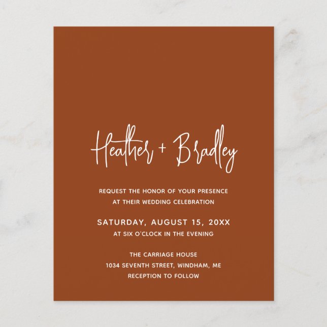 Minimalist Copper Modern Budget Wedding Invite (Front)