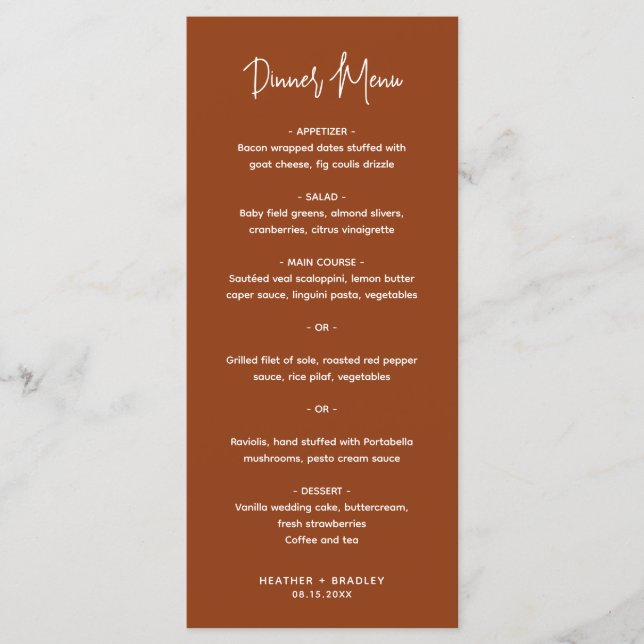 Minimalist Copper Modern Wedding Menu (Front)