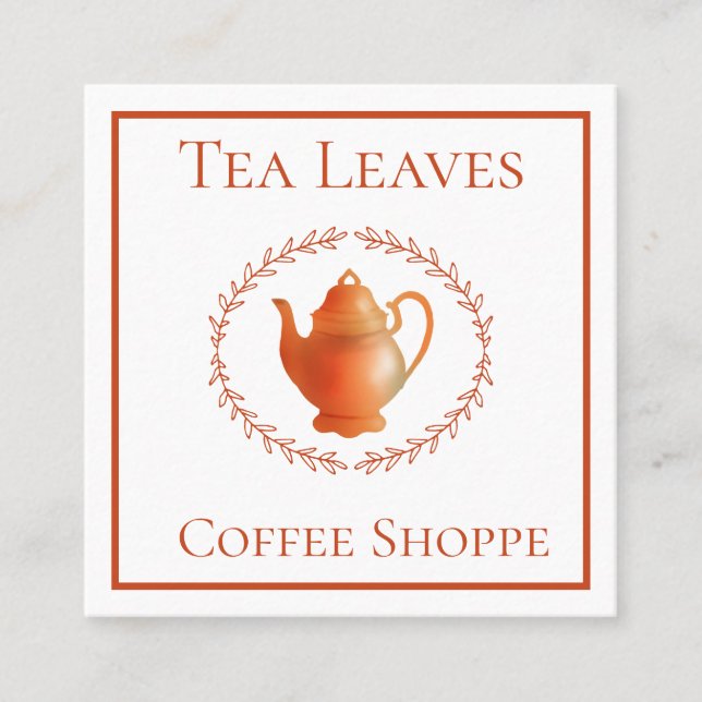 Minimalist Copper Teapot Coffee Shop Square Business Card (Front)