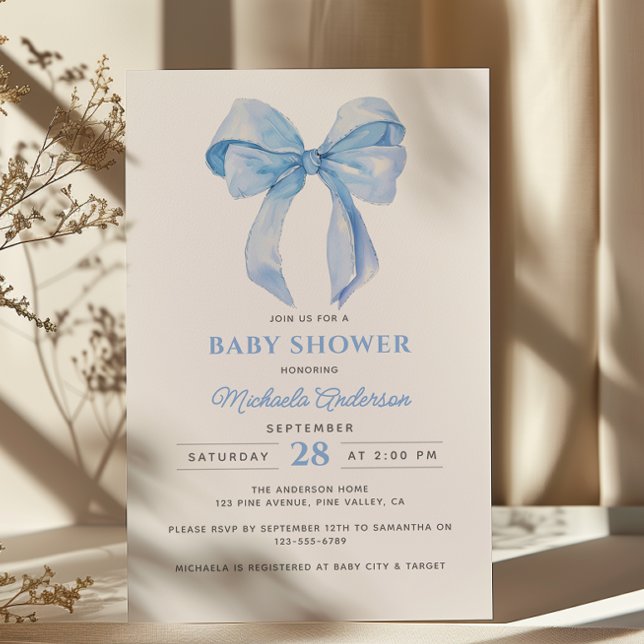 Minimalist Coquette Watercolor Bow Baby Shower Invitation (Creator Uploaded)