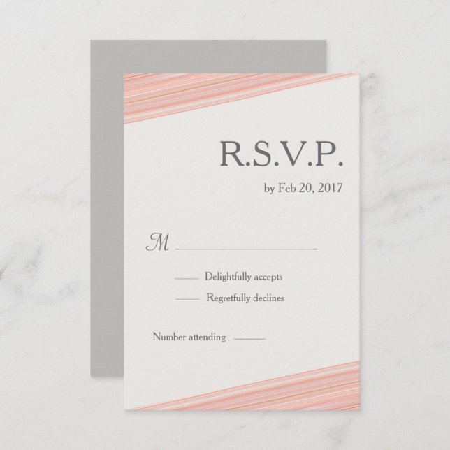 Minimalist coral peach white grey stripes rsvp invitation (Front/Back)