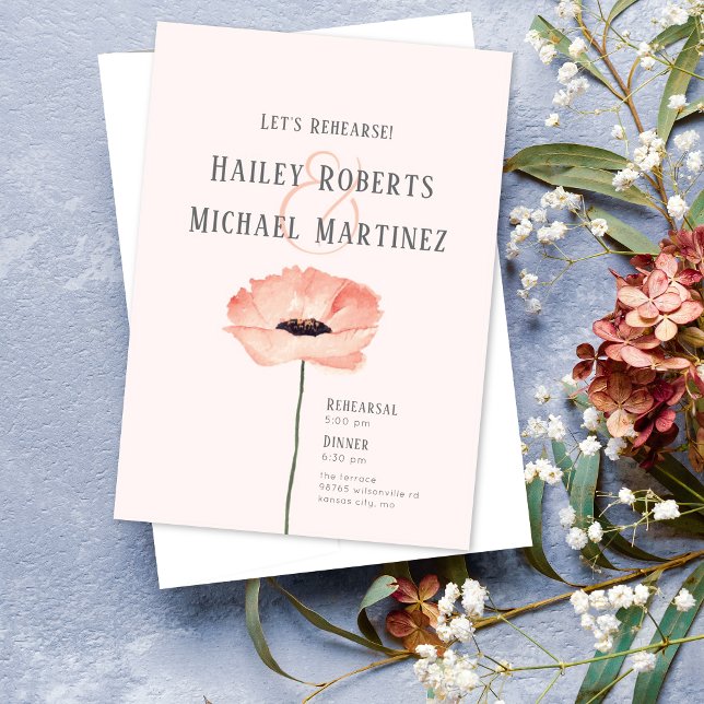 Minimalist Coral Poppy Rehearsal Dinner Invitation (Creator Uploaded)