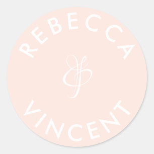 Minimalist Coral Wedding Personalised Names Classi Classic Round Sticker
