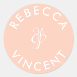 Minimalist Coral Wedding Personalised Names Classic Round Sticker