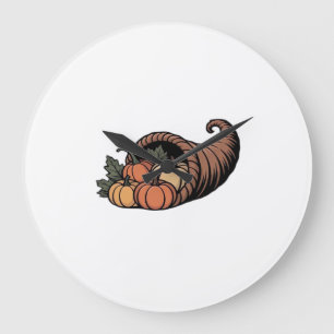 Minimalist Cornucopia Thanksgiving Design Classic  Large Clock