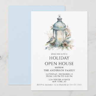 Minimalist Cosy Blue Holiday Open House Party Invitation