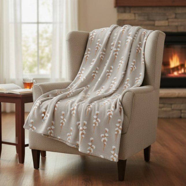 Minimalist Cotton Branch Botanical  Fleece Blanket (Creator Uploaded)