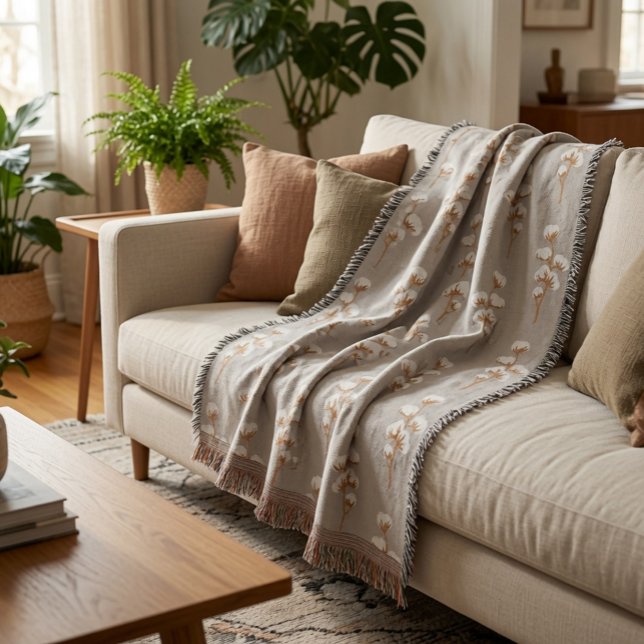Minimalist Cotton Branch Botanical  Throw Blanket (Creator Uploaded)