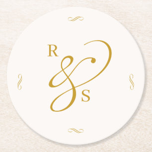 Minimalist Couple Monogram Round Paper Coaster