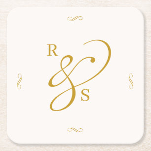 Minimalist Couple Monogram Square Paper Coaster