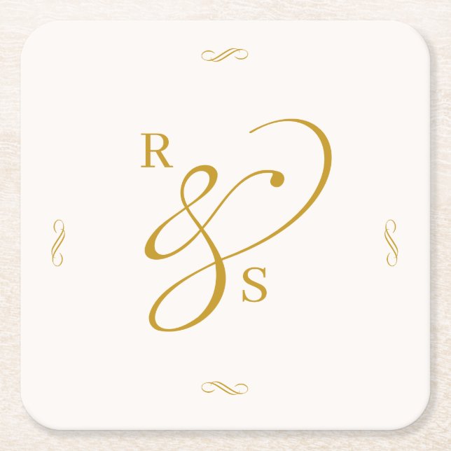 Minimalist Couple Monogram  Square Paper Coaster (Front)