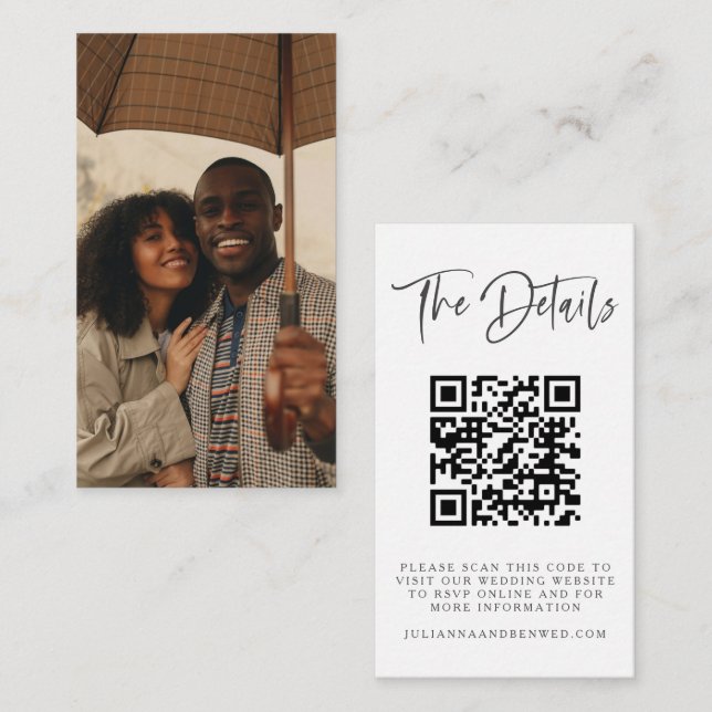 Minimalist Couple Photo Website QR Code Wedding Enclosure Card (Front/Back)