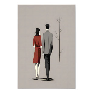 Minimalist Couple Walking Together Modern Line Art Photo Print