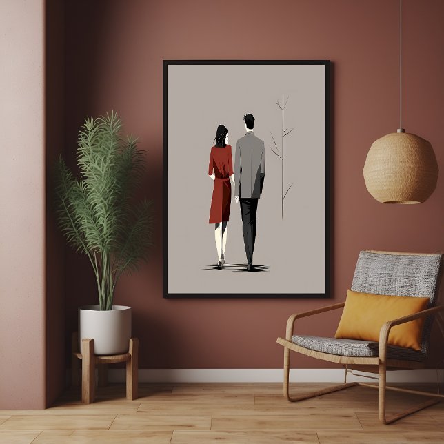 Minimalist Couple Walking Together Modern Line Art Poster (Creator Uploaded)