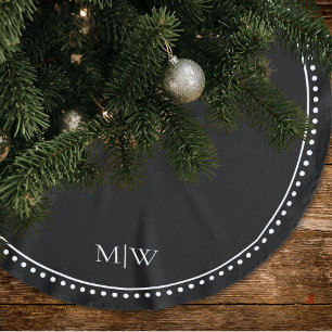 Minimalist Couples Monogram Black Holiday Brushed Polyester Tree Skirt