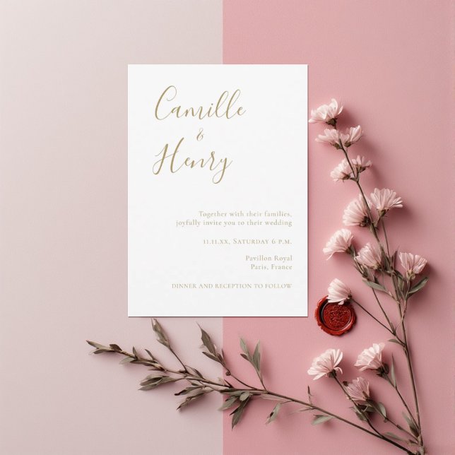  Minimalist Couple's Name Gold & White Wedding  Invitation (Creator Uploaded)