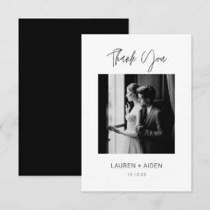 Minimalist Couple's photo Black & white wedding Thank You Card