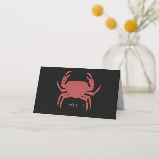Minimalist Crab Black Wedding Rehearsal Place Card (Front)