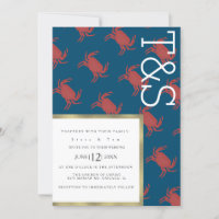 Minimalist Crab Broil Gold Typography Wedding