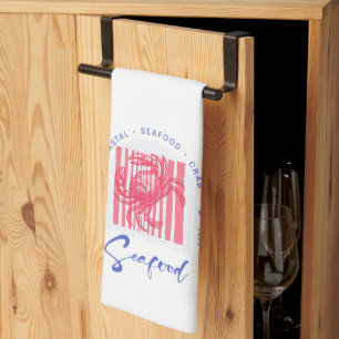 Minimalist Crab Seafood Beach Coastal Tea Towel
