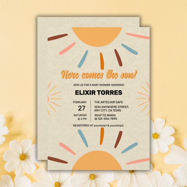 Minimalist Craft Here Comes The Son Baby Shower Invitation (Creator Uploaded)