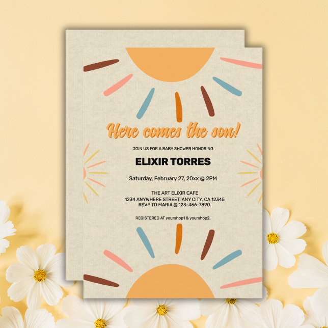 Minimalist Craft Here Comes The Son Baby Shower Invitation (Creator Uploaded)