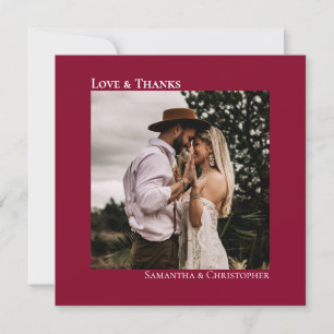 Minimalist Cranberry Red Wedding Photo Love & Thank You Card