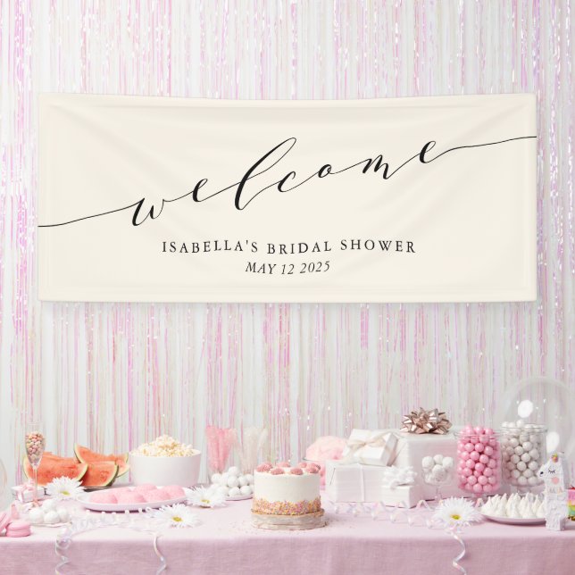 Minimalist Cream Black Green Bridal Shower Welcome Banner (Party)