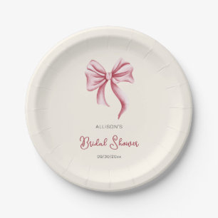 Minimalist Cream Blush Pink Bow Bridal Shower Paper Plate