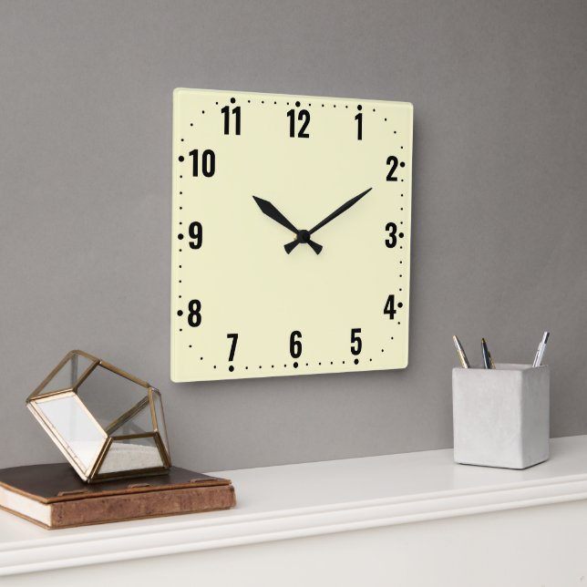 Minimalist Cream Face With Numbers - Frameless  Square Wall Clock (Office)