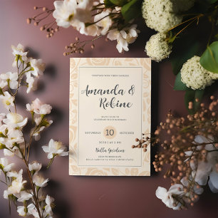 Minimalist Cream Floral Wedding Invitation