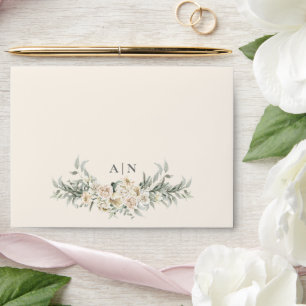 Minimalist Cream Ivory Floral Initial Wedding Envelope