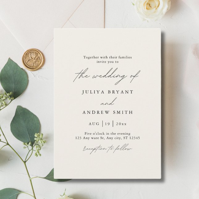 Minimalist cream script wedding invitation (Creator Uploaded)